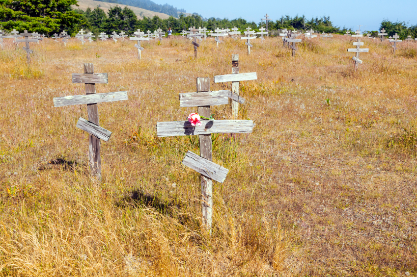 old crosses at the historic orthodox cemetery of Fort Ross